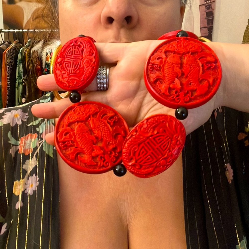 Vintage “cinnabar” statement necklace